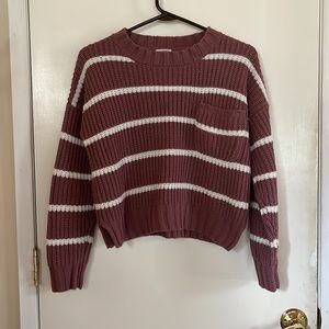 Long Sleeve Sweater Boxy Hippie Rose XS Junior's Mauve Purple Pink White Striped